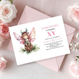Launische Rosa Feen-Mädchen 3. Geburtstags-Blumen- Einladung