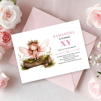 Launische Rosa Feen-Mädchen 4. Geburtstag Rosafarb Einladung