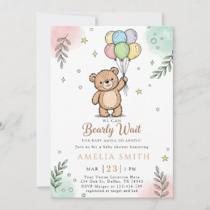 Launische rosa gelbe Teddybär-Baby-Party Einladung