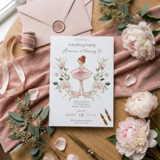 Launische Rosa Schleife und Wasserfarben-Ballerina Einladung