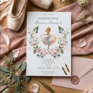 Launische Rosa Schleife und Wasserfarben-Ballerina Einladung