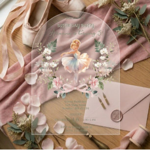 Launische Rosa Schleife & Wasserfarben-Ballerina G Acryleinladungen
