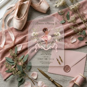 Launische rosa Schleife & Wasserfarben-Ballerina G Acryleinladungen