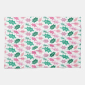 Launische rosa und grüne Weihnachts-Stechpalmenblä Geschirrtuch (Horizontal)