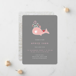 Launische rosa Wal-Monogramm-Babymädchen-Geburt Ankündigung
