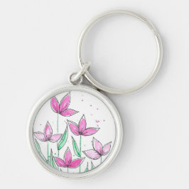 Launische rosa Wasserfarben Blumen Schlüsselanhänger