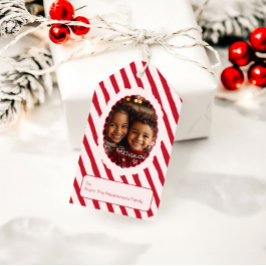 Launische Rot- und Rosa-Streifen-Weihnachtsfoto Geschenkanhänger