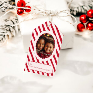 Launische Rot- und Rosa-Streifen-Weihnachtsfoto Geschenkanhänger