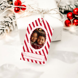 Launische Rot- und Rosa-Streifen-Weihnachtsfoto Geschenkanhänger
