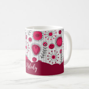 Launische rote weiße Herzen Blumen florale Name Kaffeetasse