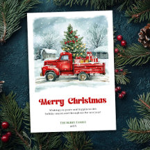 Launische rustikale rote LKW-Weihnachtsszene-Grußk