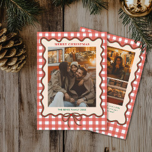 Launische Schleife Rot Gingham Familienfoto Weihna Feiertagskarte