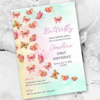 Launische Schmetterlings-Babymädchen 1. Geburtstag Einladung