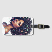 Launische Schwarze Frau mit Blumen im Afro Gepäckanhänger (Vorderseite (Horizontal))