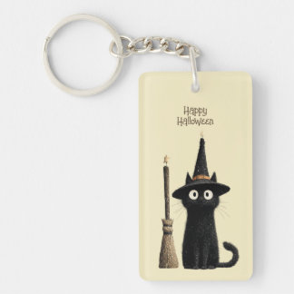 Launische schwarze Katze Frohes Halloween Schlüsselanhänger