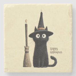 Launische schwarze Katze Frohes Halloween Steinuntersetzer
