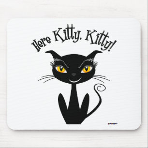 Launische schwarze Katze Hier, Kitty, Kitty! Mousepad