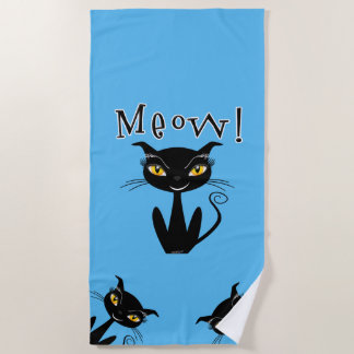 Launische schwarze Katze Miauen! Strandtuch