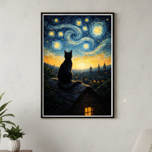 Launische schwarze Katze und himmlische Stadt - Wa Poster