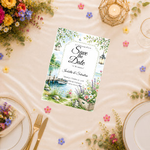 Launische Seenlandhaus-Romanze Hochzeit Save The Date