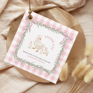 Launische Silly Goose Pink Gingham Babyparty Geschenkanhänger