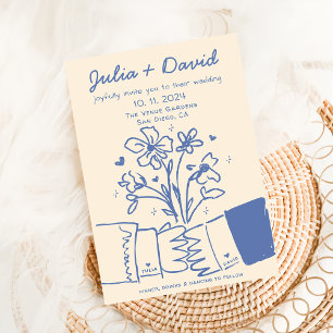 Launische Skurrile Handschriftliche Blaue Blumeneh Einladung