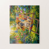 Launische Sommergarten-Mops-Illustration Puzzle (Vertikal)