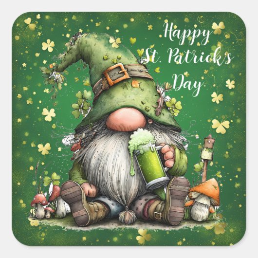 Launische St. Patrick's Day Gnom-Feier Quadratischer Aufkleber (Vorderseite)
