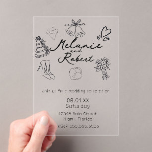 Launische Süße Kritzeleien Schwarz Weiße Hochzeit Acryleinladungen
