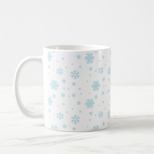 Launische Tasse mit blauem Schneeflockenmuster (Links)