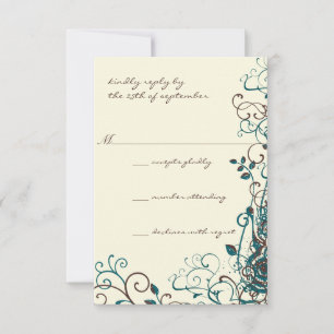 Launische Teal- und Braune Wirbel-Hochzeits-RSVP RSVP Karte