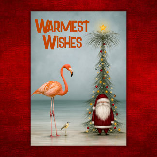 Launische tropische Flamingo-Strand-Santa-Weihnach Feiertagskarte
