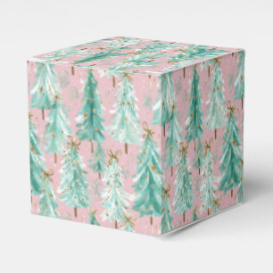 Launische Türkis-Weihnachtsbäume auf Rosa Geschenkschachtel