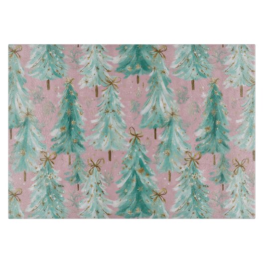 Launische Türkis-Weihnachtsbäume auf Rosa  Schneidebrett (Vorderseite)