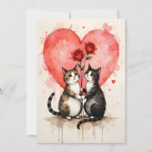 Launische Valentinsherzen und rote Rosen für Katze Karte