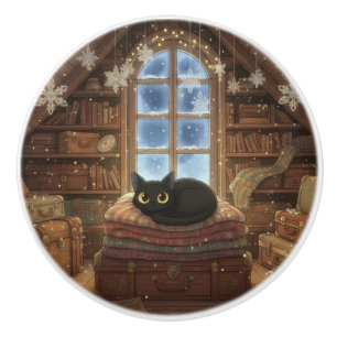 Launische Vintage-Dachboden-Schwarze Katze Keramikknauf