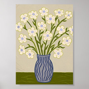 Launische Volkskunst-Weißblumen-Illustration Poster