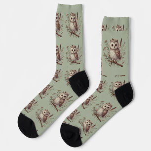 Launische Wald-Eulen-Botanik-Illustration Socken