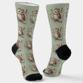 Launische Wald-Eulen-Botanik-Illustration Socken (Gewinkelt)