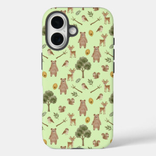 Launische Wald Freunde Wasserfarbenmuster iPhone 16 Hülle