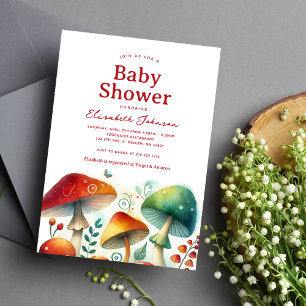 Launische Wald-Pilz-Baby-Party Einladung