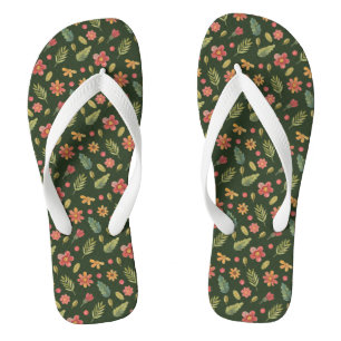Launische Waldblumen und Blätter Badesandalen