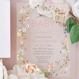 Launische Waldtiere Wildblumen-Baby-Party Acryleinladungen