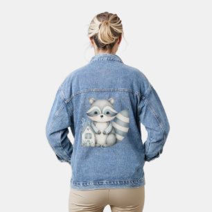 Launische Waschbär-Nacht-Waldhütte-Szene Jeansjacke