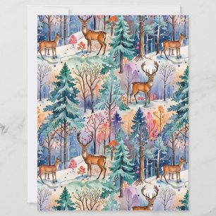 Launische Wasserfarbe-Hirsch-Winterwald-Papier