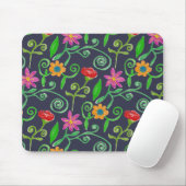 Launische Wasserfarben-Blumen Navy Blau Mousepad (Mit Mouse)