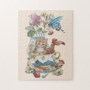 Launische Wasserfarben-Purrmaid-Tassenglobe Puzzle