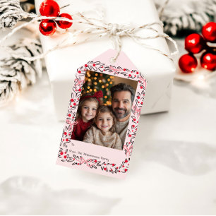 Launische Weihnachtsgirlande & Schleifen Fotokarte Geschenkanhänger