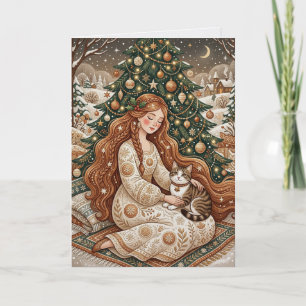 Launische Weihnachtskatze Winter Maiden Kunstkarte Karte