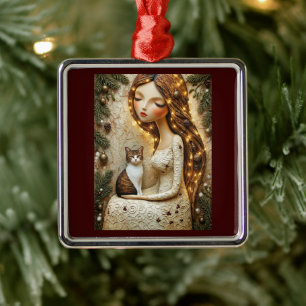 Launische Weihnachtskatze Winter Maiden Ornament Aus Metall